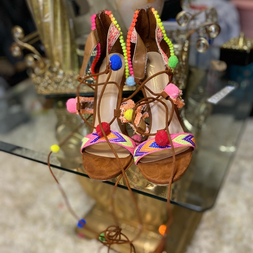 Anne Michelle OpenToe Stiletto Heel laces beautiful mix colors absolutely